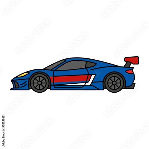 Flat vector icon of a compact sports coupe car side view, isolated objec