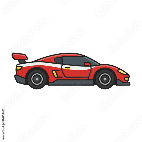 Flat vector icon of a compact sports coupe car side view, isolated objec