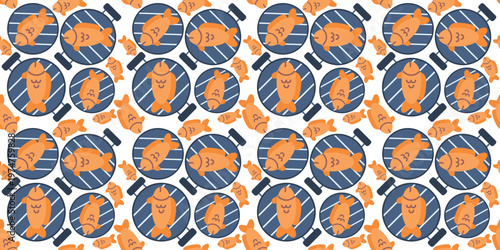 grilled whole fish seamless pattern flat design. healthy seafood barbecue food illustration for restaurant menu or packaging design. simple vector. pattern with white background. 