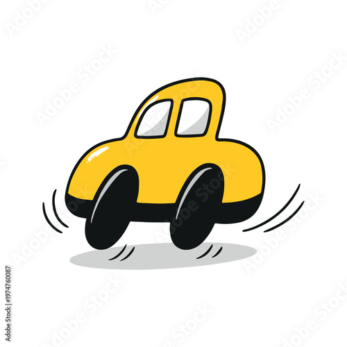 Yellow cartoon car in motion