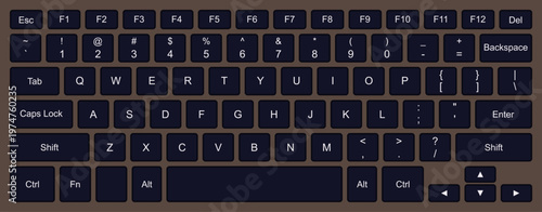 Computer Keyboard Layout Template with Letters – Modern Keyboard Vector Illustration