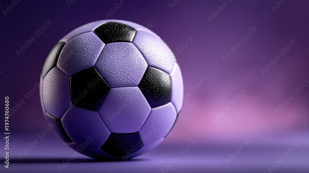 Naklejka premium Purple Soccer Ball Background with Copy Space for Sports Branding