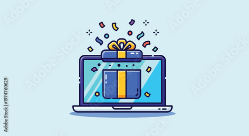 Online Gift Surprise Laptop Computer Screen Celebration.