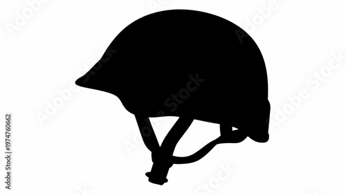 Black silhouette of a military helmet filled with memories of war and conflict symbolizing bravery and sacrifice on a white background
