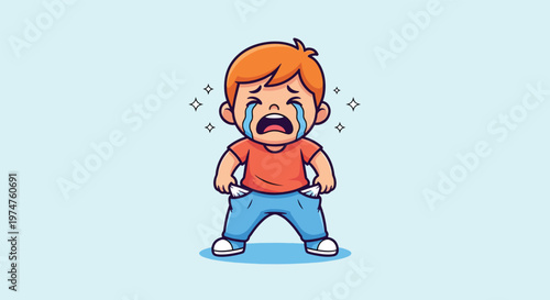 Sad Boy Crying Empty Pockets No Money Illustration.