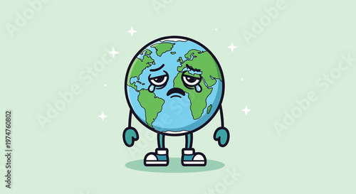 Sad Earth Character Crying Due to Environmental Issues.