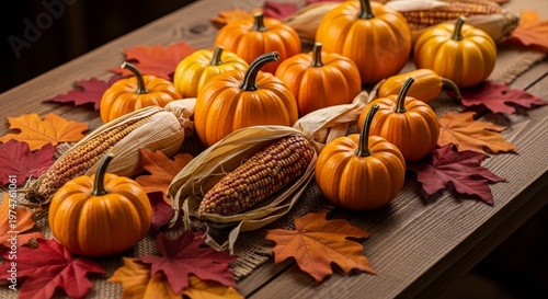 Autumn Pumpkins and Corn Decor
