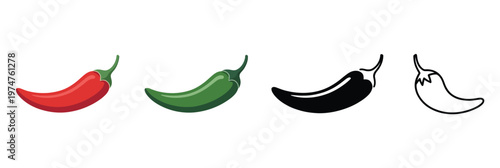 Chili pepper mild green medium hot extra hot levels with fire heat scale illustration design