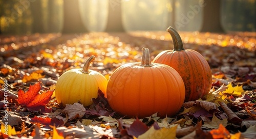 Autumn Pumpkins in Forest Setting