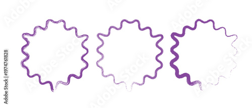 Abstract digital art four glowing purple and white wavy shapes