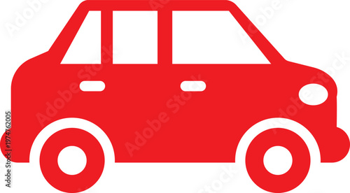 Red car side view, solid color vehicle