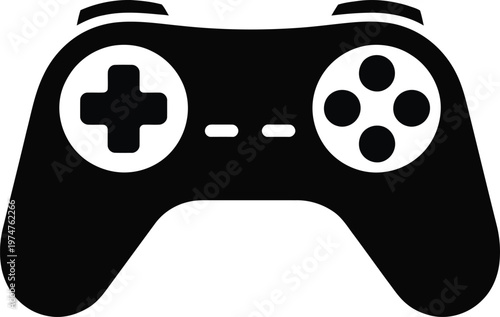 Game controller icon vector illustration black silhouette of modern console gamepad for video gaming and digital entertainment industry symbol professional gamer equipment for play station setup.