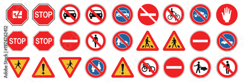 Stop sign red icon with white hand do not enter warning symbol minimal safety graphic design