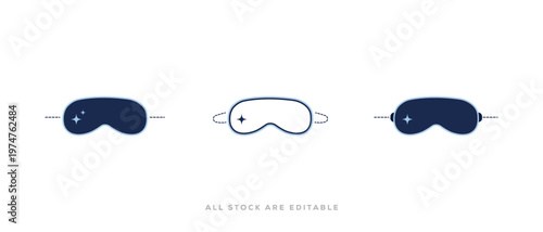 Blue eye Sleep mask vector icon set in minimal flat style