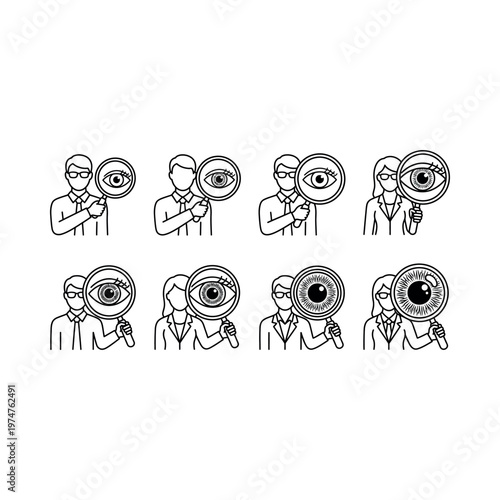 People with giant eyeball illustration.