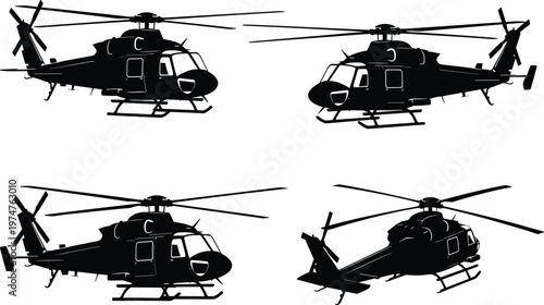 helicopter silhouette vector, military helicopter black, chopper aircraft illustration, aviation transport, air force vehicle, cad drawing flat vector illustration