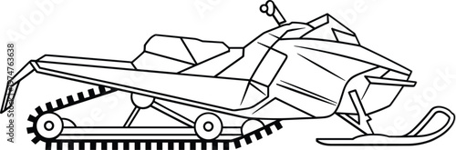 Snowmobile line art vector illustration, winter sports snow machine icon for coloring and design