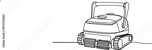 Continuous one line drawing of automatic robotic pool cleaner machine, maintenance equipment for swimming pools