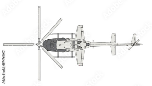 Vector CAD design of helicopter from top view with rotor blades
