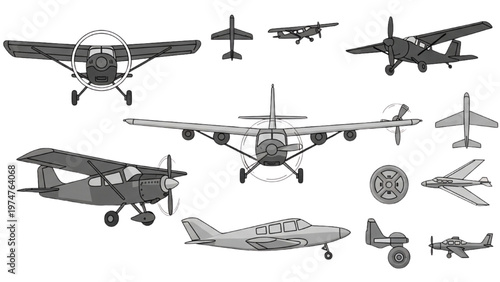 Various airplanes showcased in a vector CAD design collection