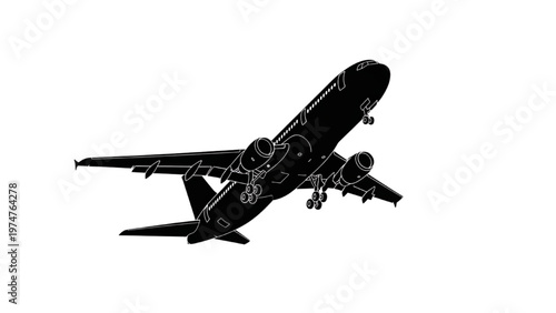 Airplane takes off with vector CAD design elements in transport