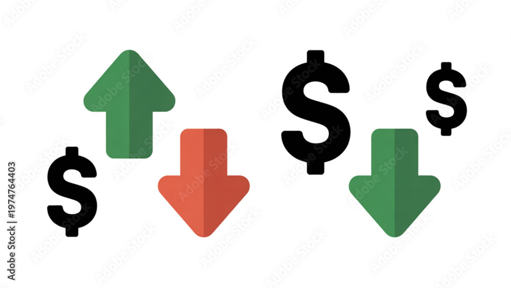 Obraz premium Dollar Up and Down Arrow Icons Financial Growth and Decline Vector Set