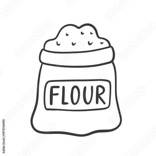 Flour bag icon outline doodle, isolated on white