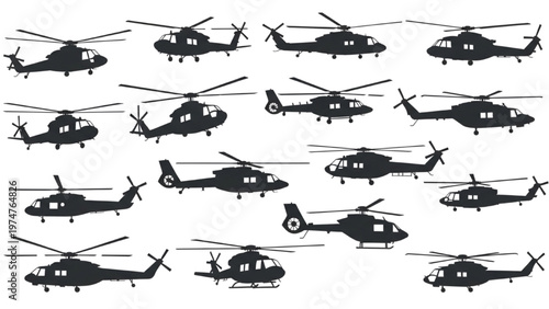Vector CAD design of multiple helicopters in various orientations
