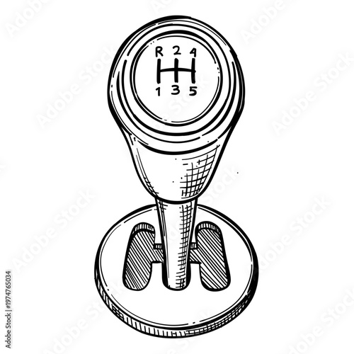 car gear stick vector line art hand drawn illustration