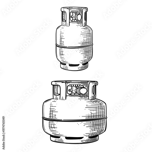 gas cylinder vector line art hand drawn illustration