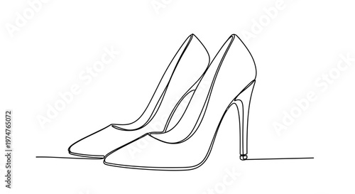 Minimalist sketch of high heeled footwear, black outlines on transparent background, representing feminine fashion and luxurious lifestyle