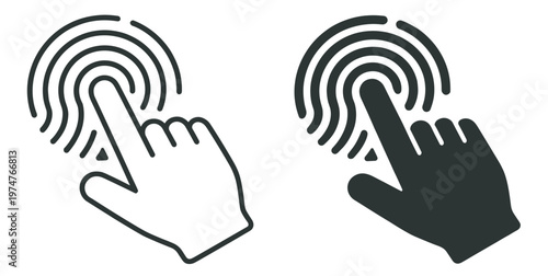 fingerprint touch authentication with biometric scan and user interface gesture control vector icon set on transparent background