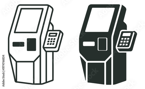 self service kiosk terminal with touchscreen interface and payment machine concept vector icon set on transparent background
