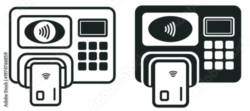 contactless payment terminal with card tap nfc reader and keypad vector icon set on transparent background