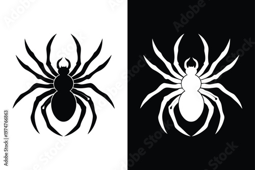 Minimal Spider Silhouette Vector Icon Simple Black White Illustration