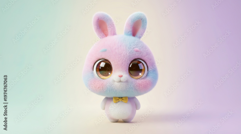 Fototapeta premium Adorable Plush Bunny with Bow Tie Soft Pastel Lighting