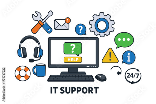 An illustration representing professional it support and customer service help desk assistance