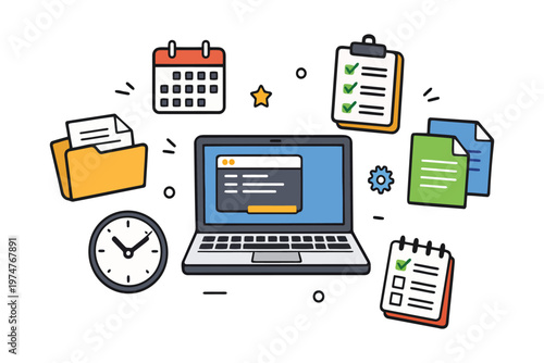 Canvas Print A digital illustration representing modern business productivity and efficient t