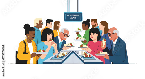 Diverse people eating at a buffet restaurant together