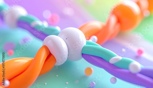 Vibrant abstract art of colorful twisted strands connecting in a playful design.