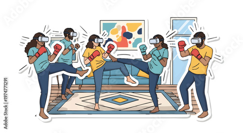women wearing face masks practicing kickboxing at home