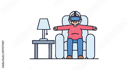 Man wearing VR headset sitting on couch at home