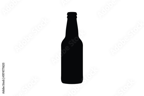 Silhouette of a Beer Bottle Standing Upright Against a Plain White Background, Isolated with No Other Objects Present, Conveying Simplicity and Minimalism