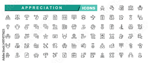 Appreciation line icon set. Opinion line icon set. Minimal icons collection. Contain linear sign testimonial, comment, loyalty, survey, review and more. Editable stroke. Vector collection.