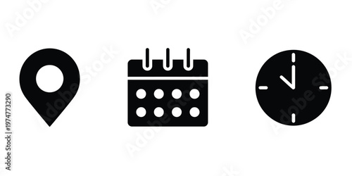 Time icon date and address symbol set travel booking calendar clock location editable vector design