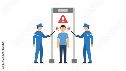 Security Screening Man with Metal Detector Gate Illustration