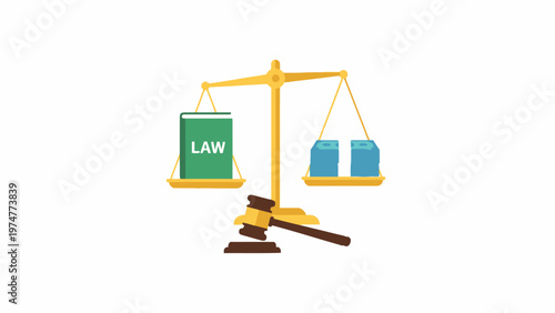 Scale of Justice Balancing Law Book and Money Stack
