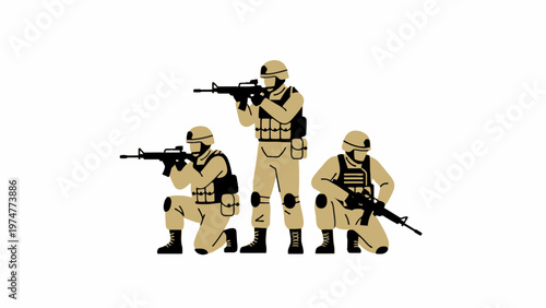 Soldiers with Rifles in Tactical Poses Illustration