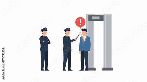 Airport Security Screening with Metal Detector Gate and Wand Vector