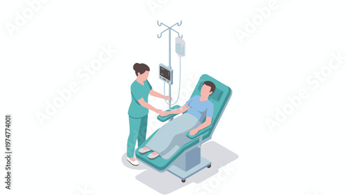 Nurse treating patient with IV drip infusion in hospital